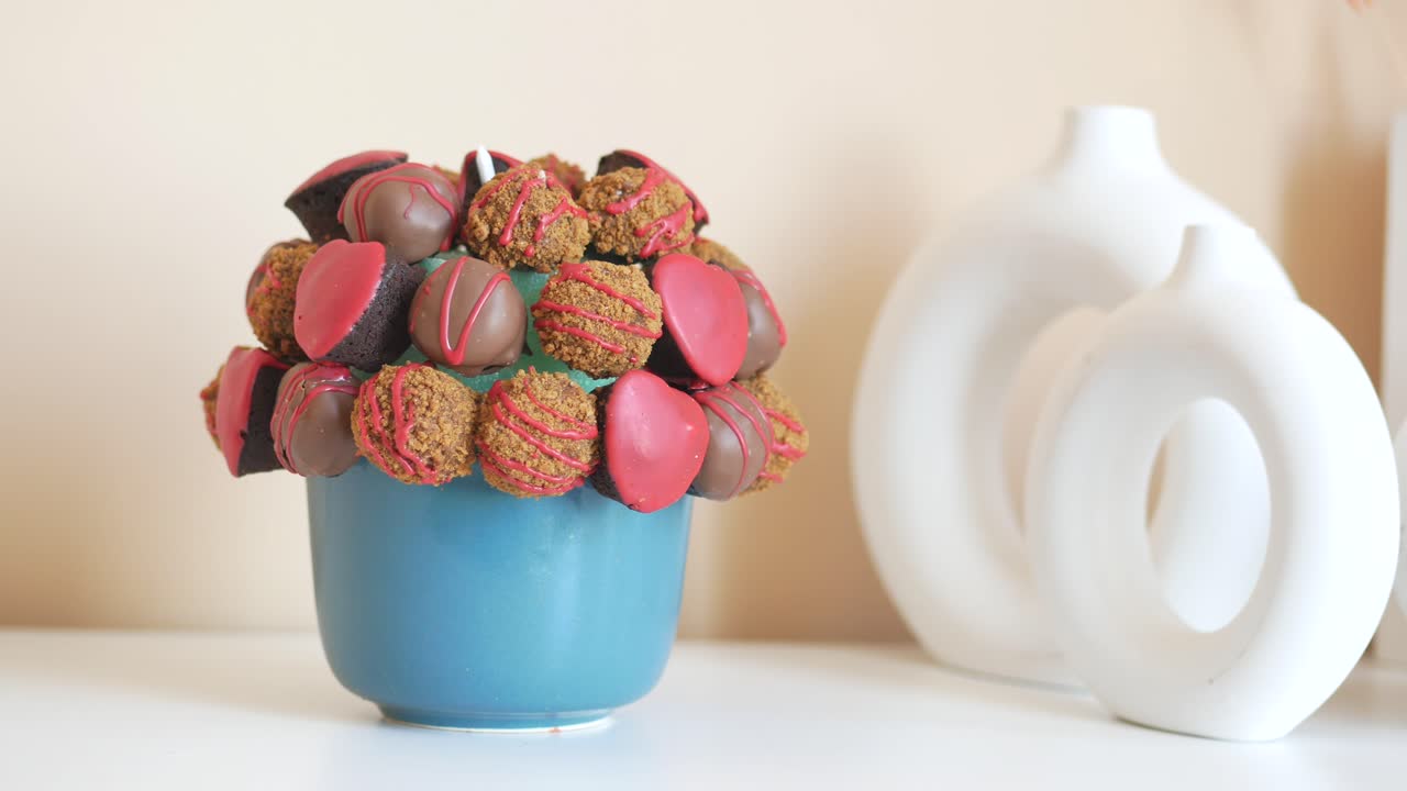 비에 있는 초콜릿 꽃다발