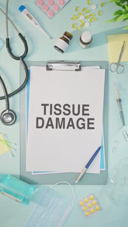 vertical video of tissue damage written on medical paper