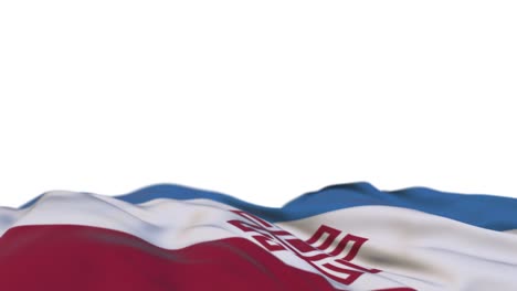 mari-el fabric flag waving on the wind loop. mari-elsky embroidery stitched cloth banner swaying on the breeze. half-filled white background. place for text. 20 seconds loop.