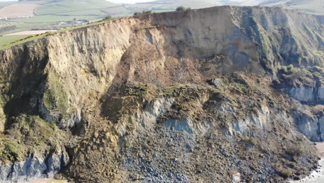 aerial view of massive rockfall debris at seatown in dorset