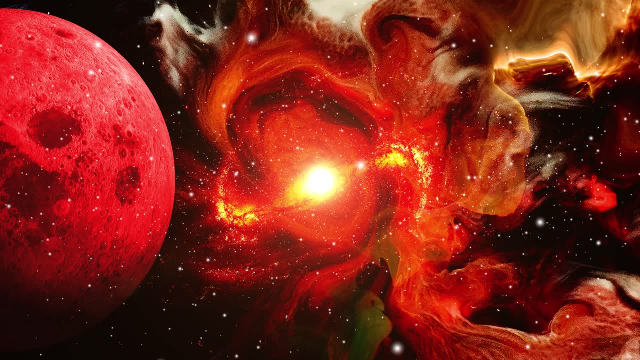 las nubes nebulosas y los planetas rojos del universo están iluminados por las estrellas que los rodean