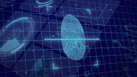 Animation-of-fingerprint-over-data-processing-on-blue-background