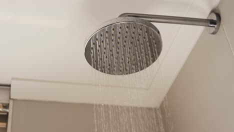 close-up of shower head with flowing water