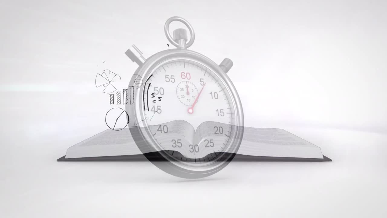 Animation of ecology icons with books and stopwatch