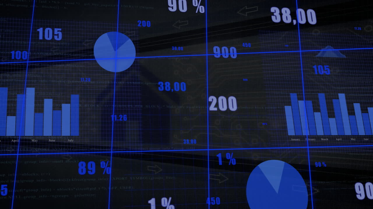 그래프와 파이 차트, 퍼센티지, 금융 데이터 분석 애니메이션