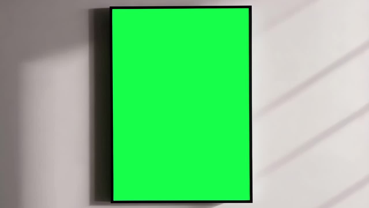 Picture frame on wall, live mockup animation, transparent 4K video, green screen