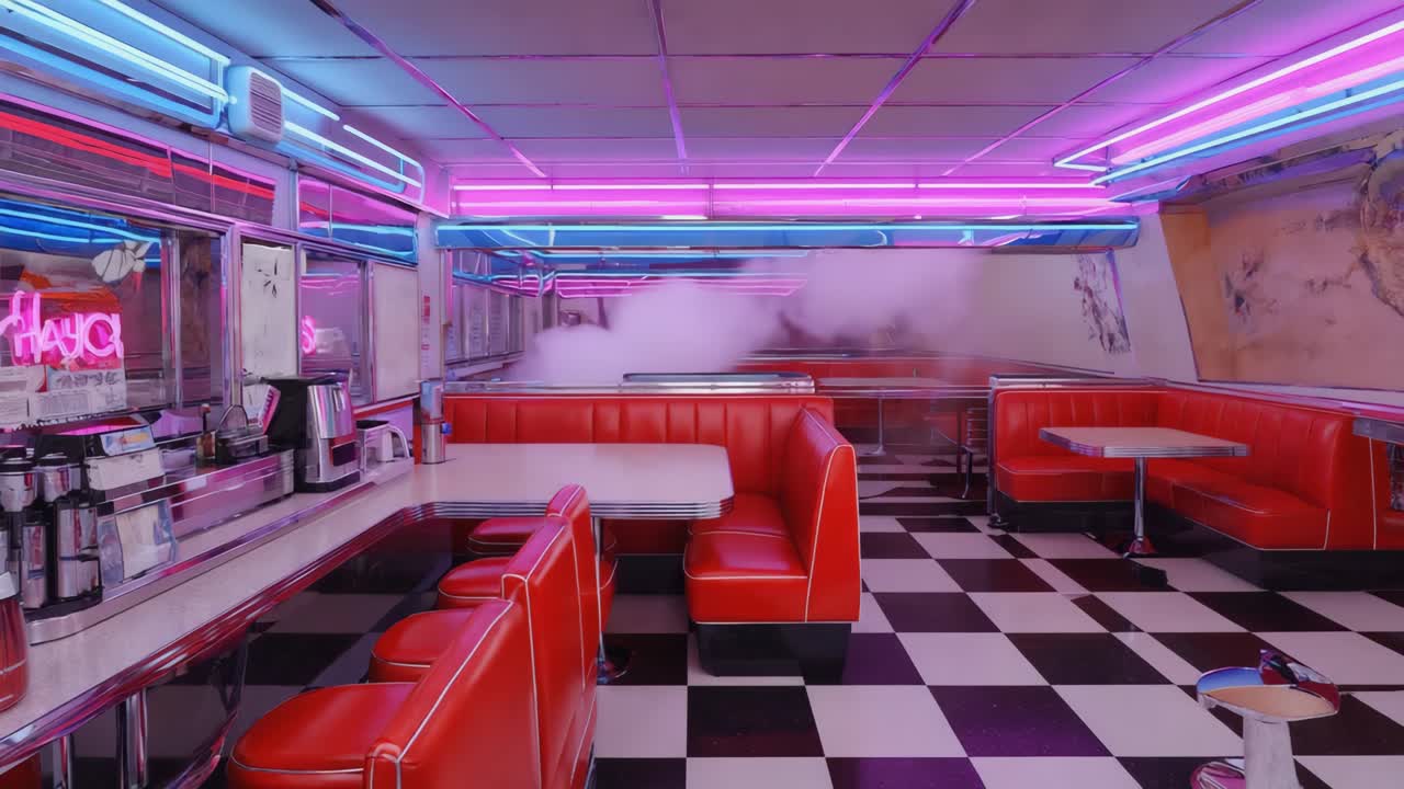 Retro Diner Interior with Neon Lights