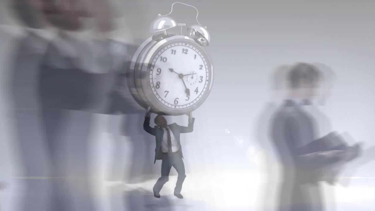 빠르게 움직이는 사업가들에 대한 알람 시계의 애니메이션