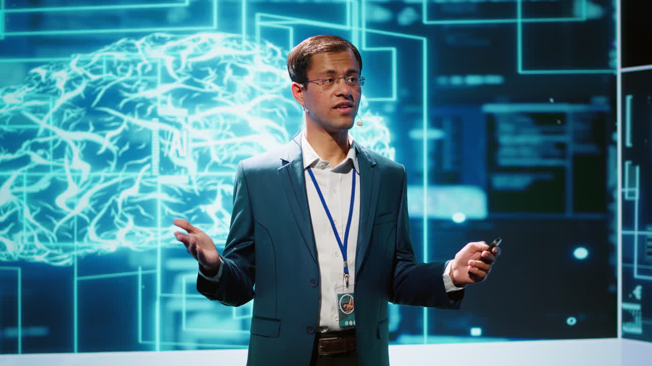 Data scientist showcasing latest innovations in AI industry