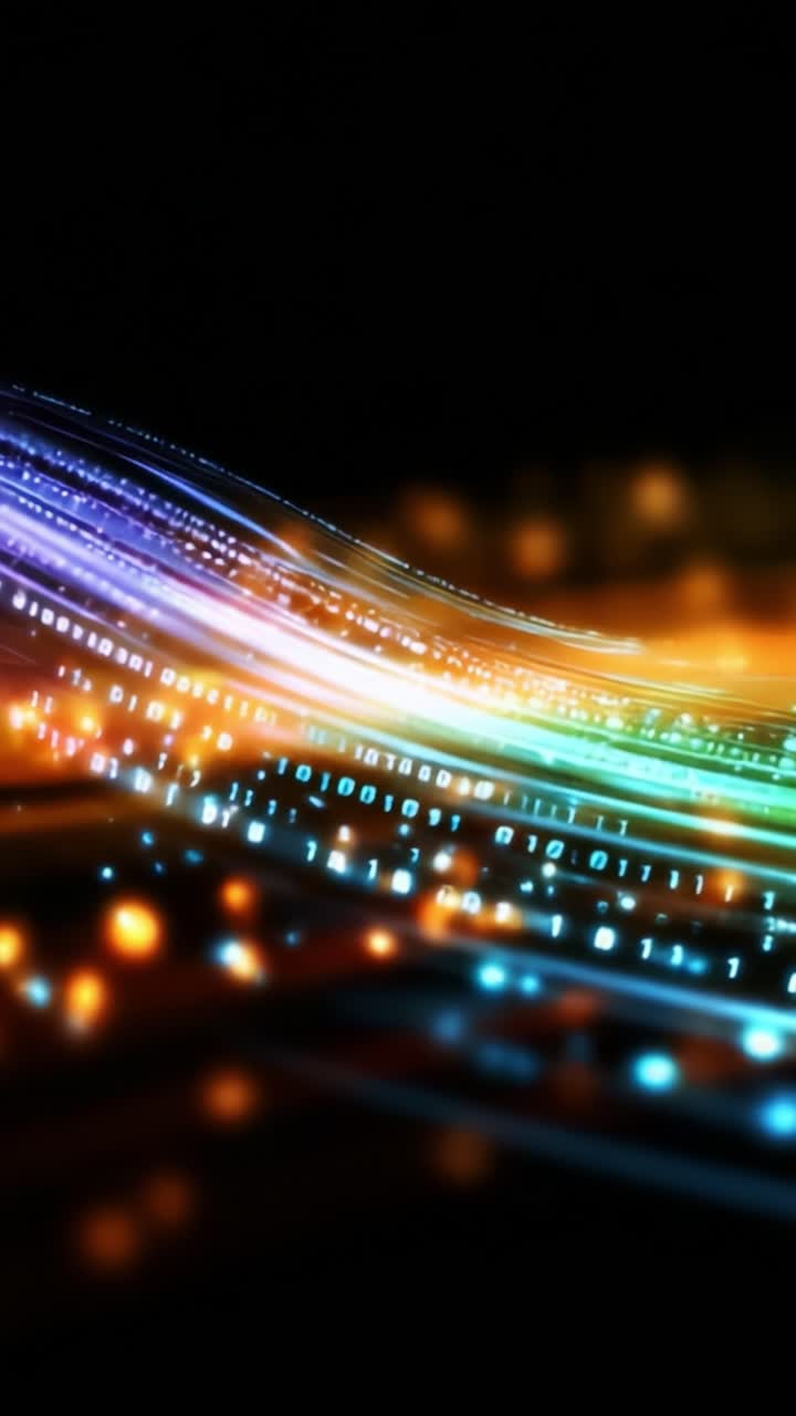 Vibrant Flowing Data Stream Visualization with Binary Code in Vivid Colors and Smooth Waves Representing Technology and Digital Communication