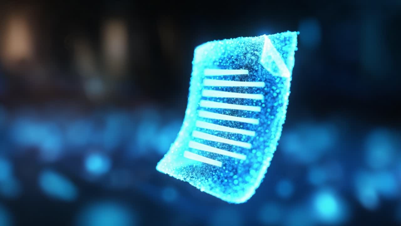 A Digital Document Manifesting in Blue Particles Creates a Spectacular Visual Display, Showcasing Technology and Innovation in Modern Communication and Information Transfer