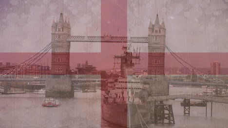 animation of flag of england over cityscape