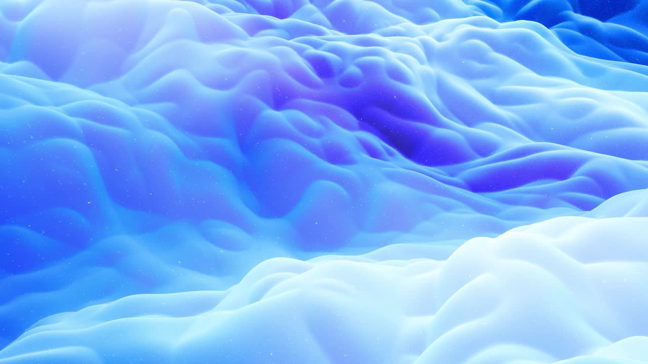 Vakker abstrakt 3D-overflate med glitter, abstrakte 3D-bølger løper på overflaten i loop. Blå gradient, mykt matt materiale med lett indre glød. Jevn 4k-animasjon