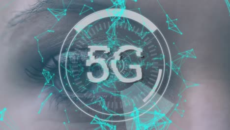 Animation-Von-5g-Text-Und-Netzwerk-Von-Verbindungen-über-Dem-Weiblichen-Auge