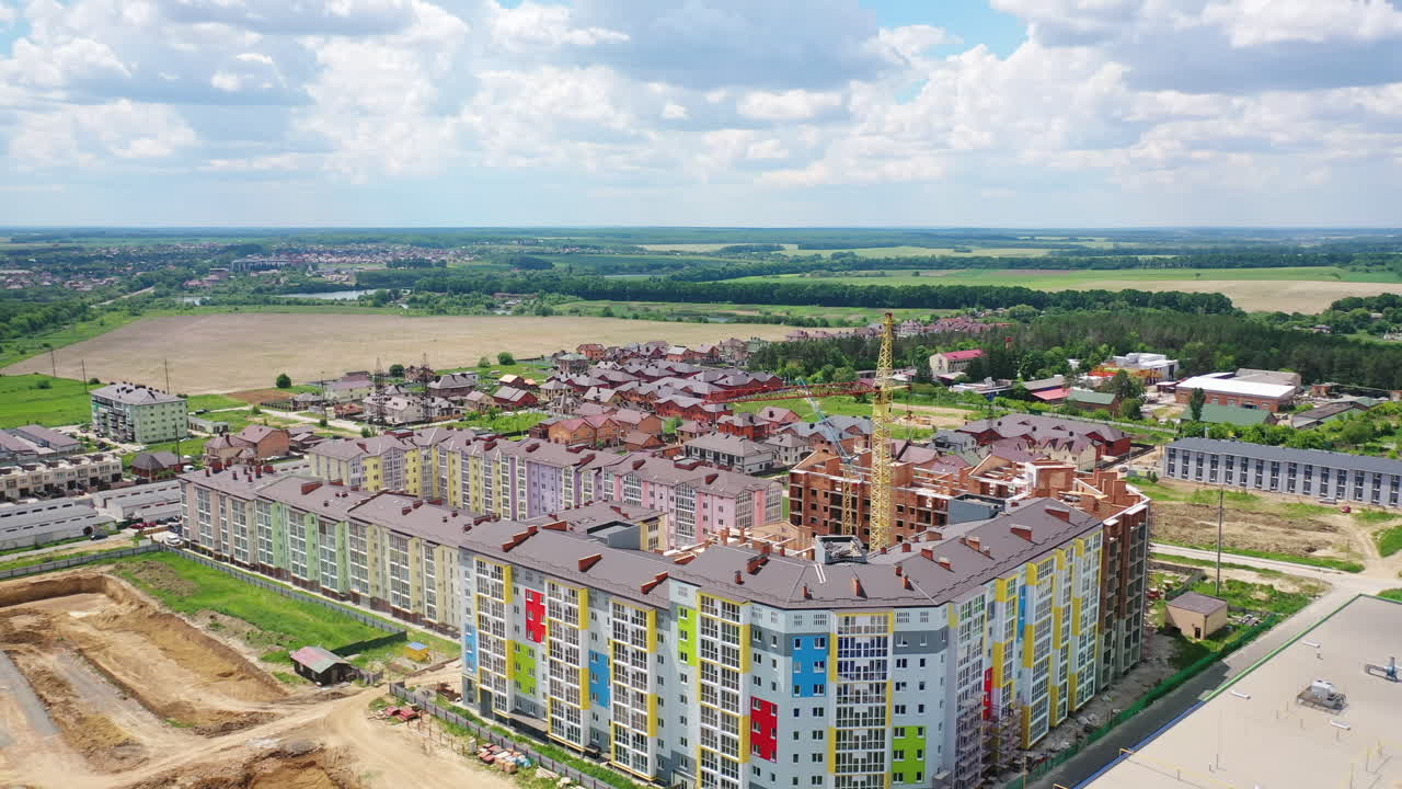 New Constructions Development Site. Construction progress of new modern apartments in city