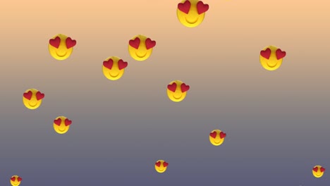 Animación-Digital-De-Múltiples-Ojos-De-Corazón-Enfrentan-Emojis-Flotando-Contra-Un-Fondo-Degradado