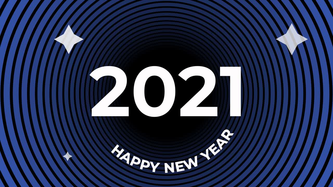 2021. feliz año nuevo. video con texto en un fondo móvil de colores con anillos. evento, fiesta, navidad, fiesta, festival, diwali. 4k. la animación de movimiento.