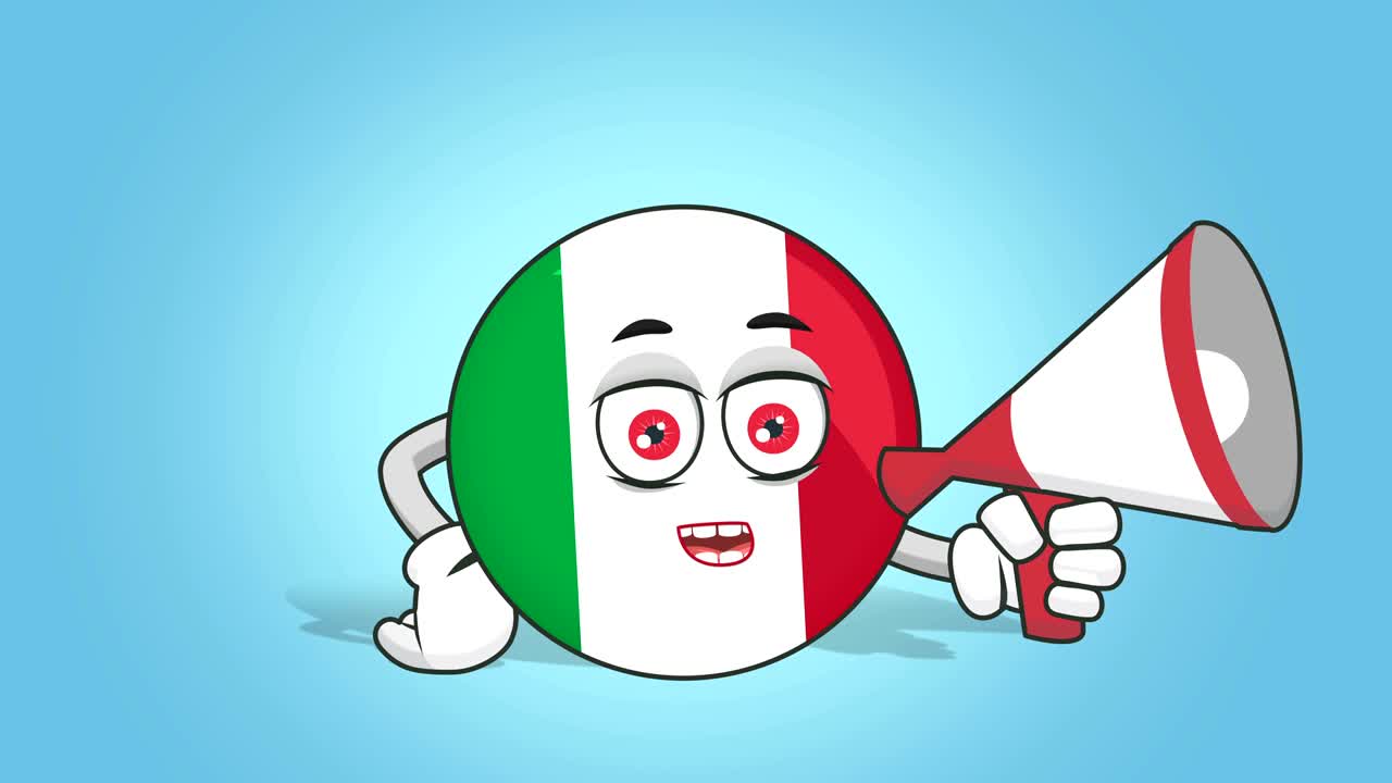 Icona cartone animato bandiera Italia con megafono e animazione facciale con maschera alfa