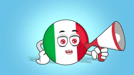 cartoon icon flag italy megaphone with face animation with alpha matte