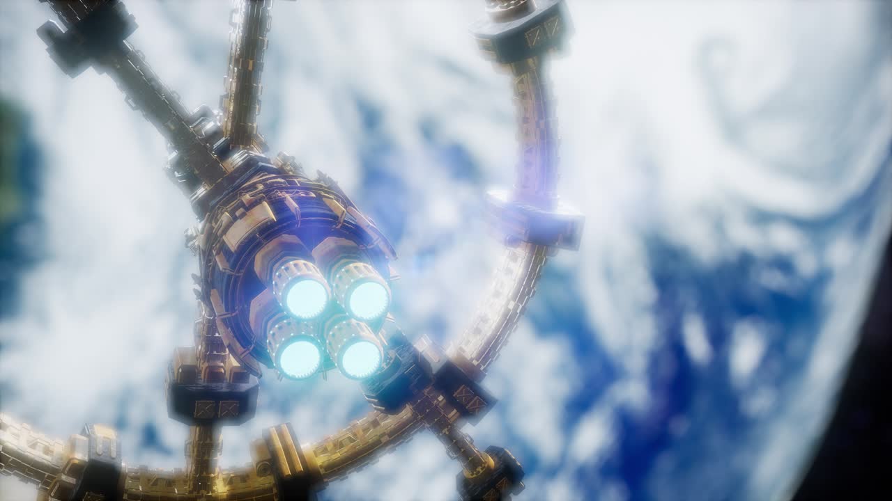 A view of the Earth and a spaceship. ISS is orbiting the Earth