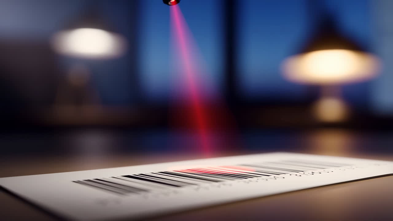 A barcode being scanned by a red laser beam