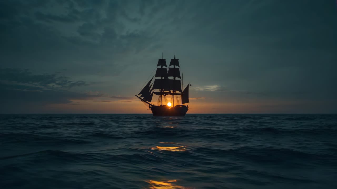 Sailing ship at sunset