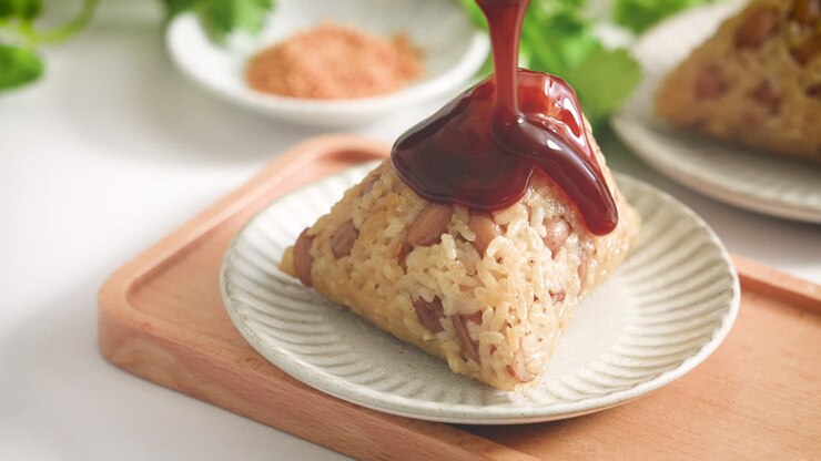 Vegetable zongzi. Vegetarian rice dumpling for Duanwu Dragon Boat Festival food.
