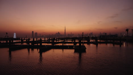 dubai marina skyline at sunrise/sunset