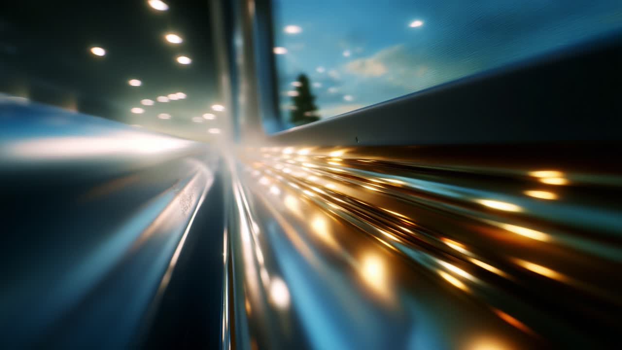A mesmerizing visual journey captured in two frames, showcasing the elegant blur of lights and reflections that evoke a sense of speed and motion, emphasizing the intriguing interplay of color and light