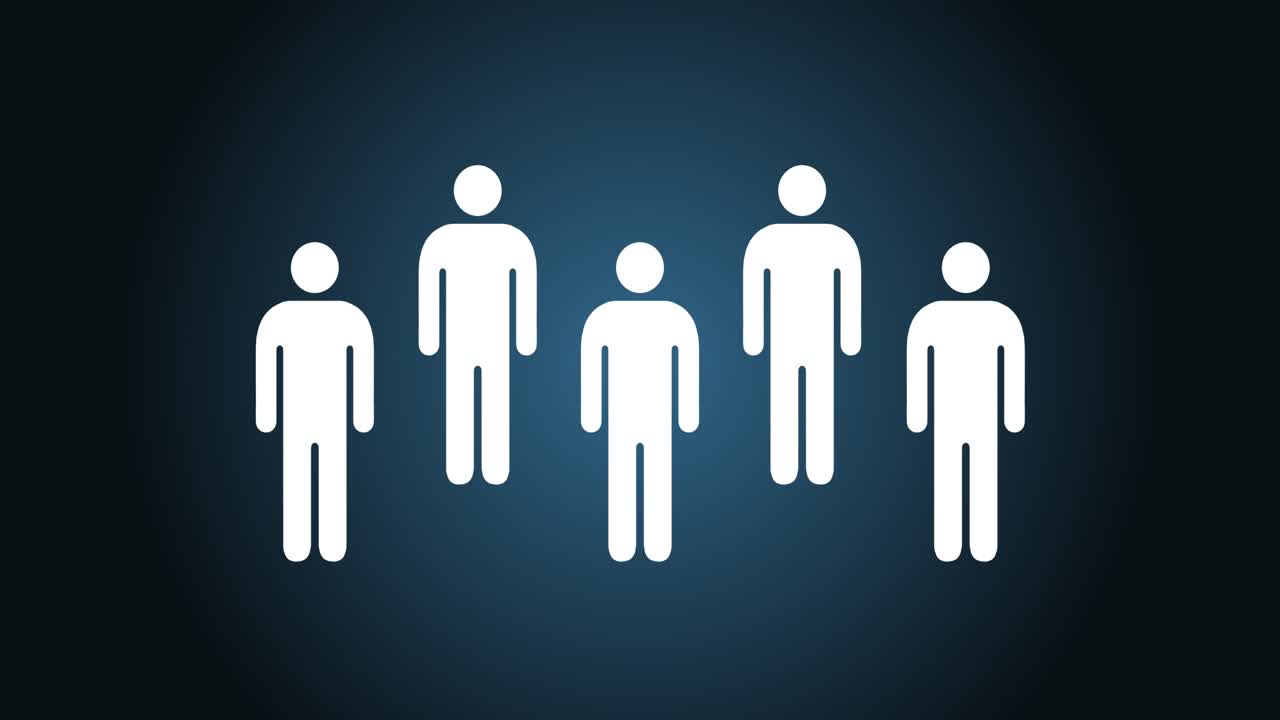 파란색 및 백 그라데이션 배경에서 1,5미터의 사회적 거리 애니메이션 루프