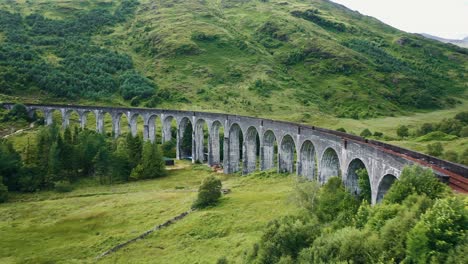 aerial view of glenfinnan viaduct in the highlands of scotland, united kingdom