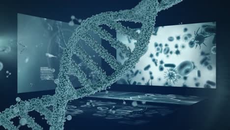 dna structure moving against medical data processing