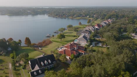 drone of orlando, florida, lake front neighborhood, sunny morning