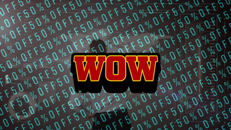 animación de wow sobre fondo negro con un 50 por ciento de descuento