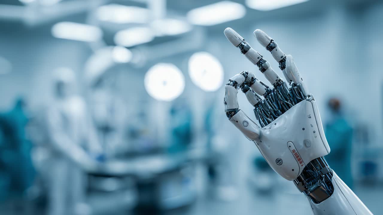 Exploring the Advanced Capabilities of Robotics: A Close-Up on a Futuristic Robotic Hand in a High-Tech Surgical Environment, Showcasing Precision and Innovation
