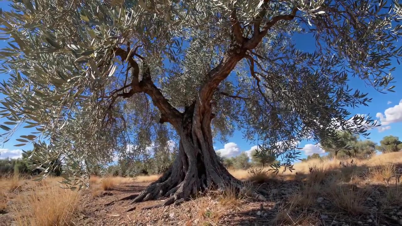 Antico ulivo con tronco nodoso e foglie ondeggianti