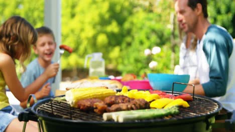 Grilling-meat-and-vegetables-on-barbecue