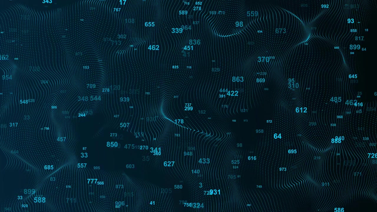 Abstrakt digital våg av flytande siffror och datapartiklar.