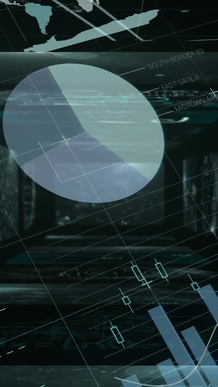 Statistical data processing against screens with mathematical equations on green background