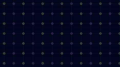 Vibrant-grid-of-purple-and-green-circles-on-black-background