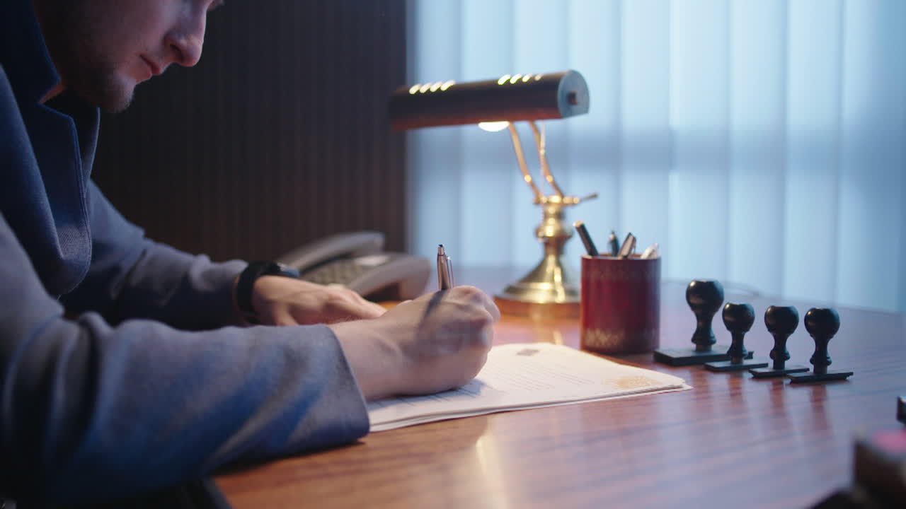 Man Signing Important Document in Office