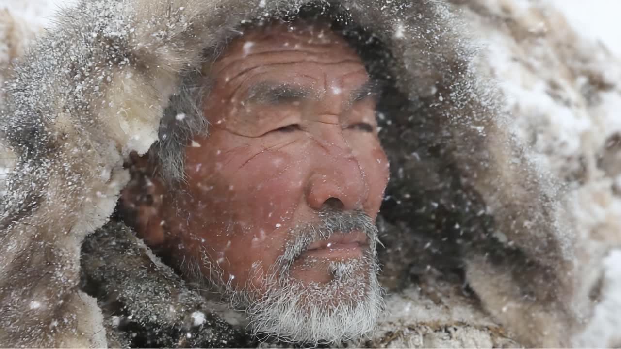 A Resilient Elder in a Snowy Landscape: Capturing the Strength and Wisdom of Life While Facing Harsh Elements in a Winter Wonderland