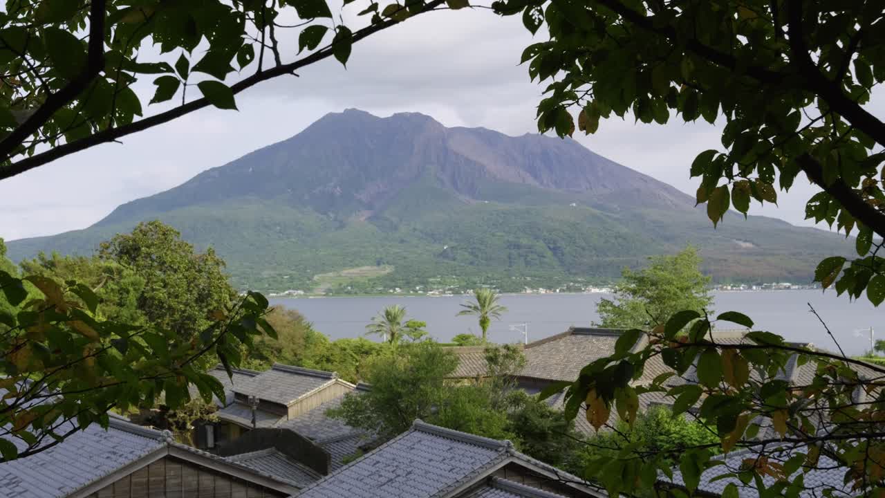 Stunning scenery at Sangen-en gardens in Kagoshima with Sakurajima in distance