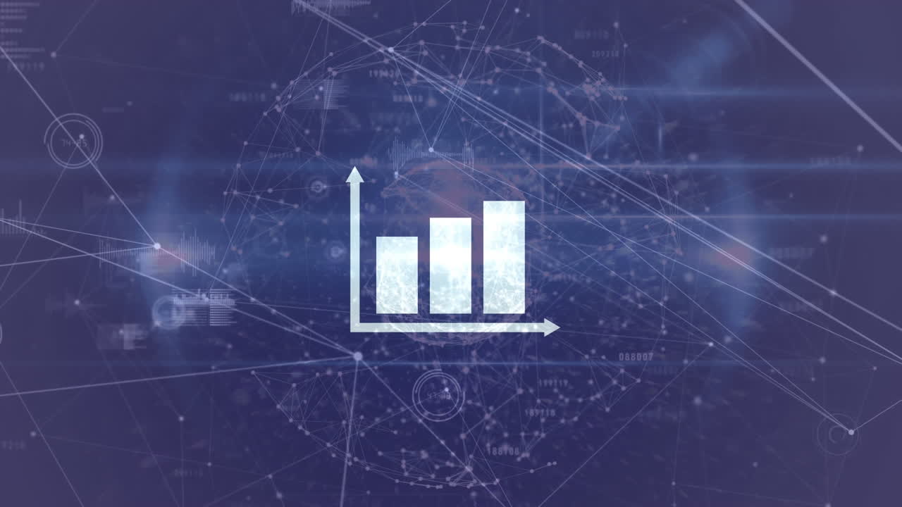 Animation of statistics, network of connections over globe