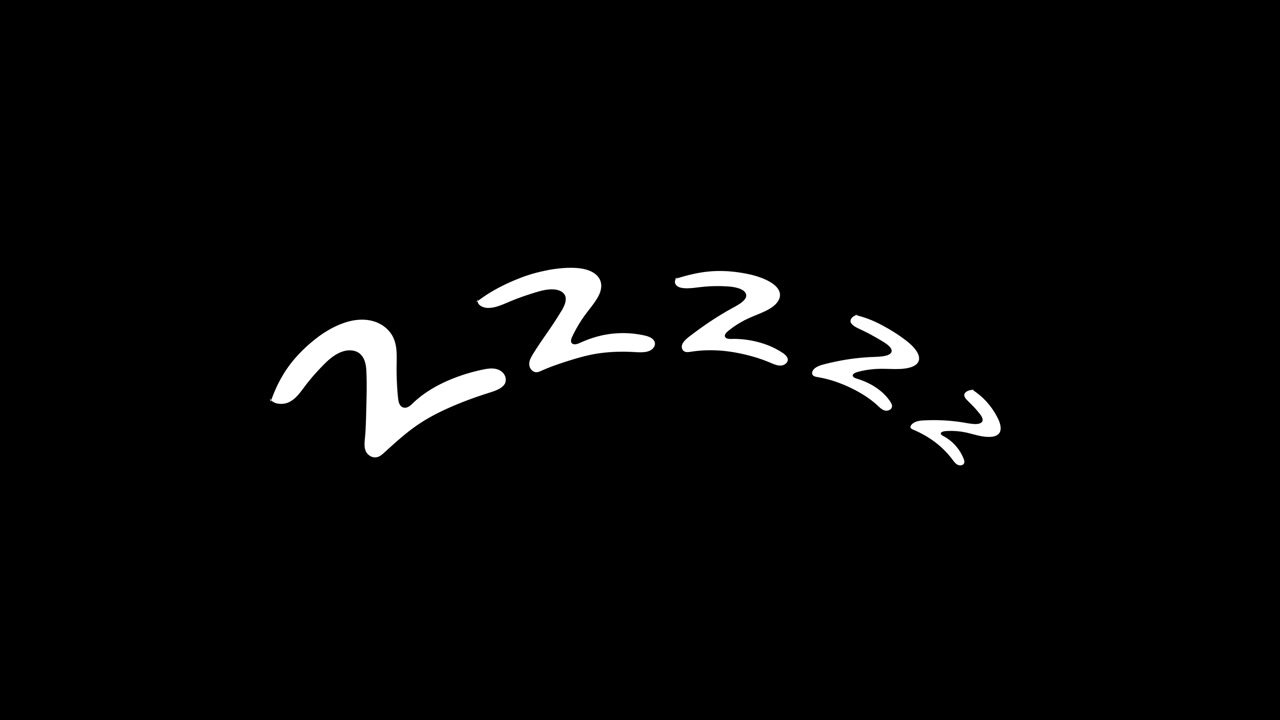 Animoitu ZZZ-uni- ja kuorsaus-symboli mustalla taustalla