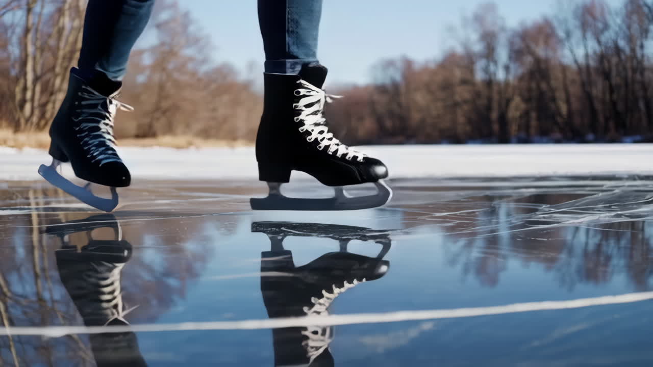 Person Ice Skating on Frozen Lake