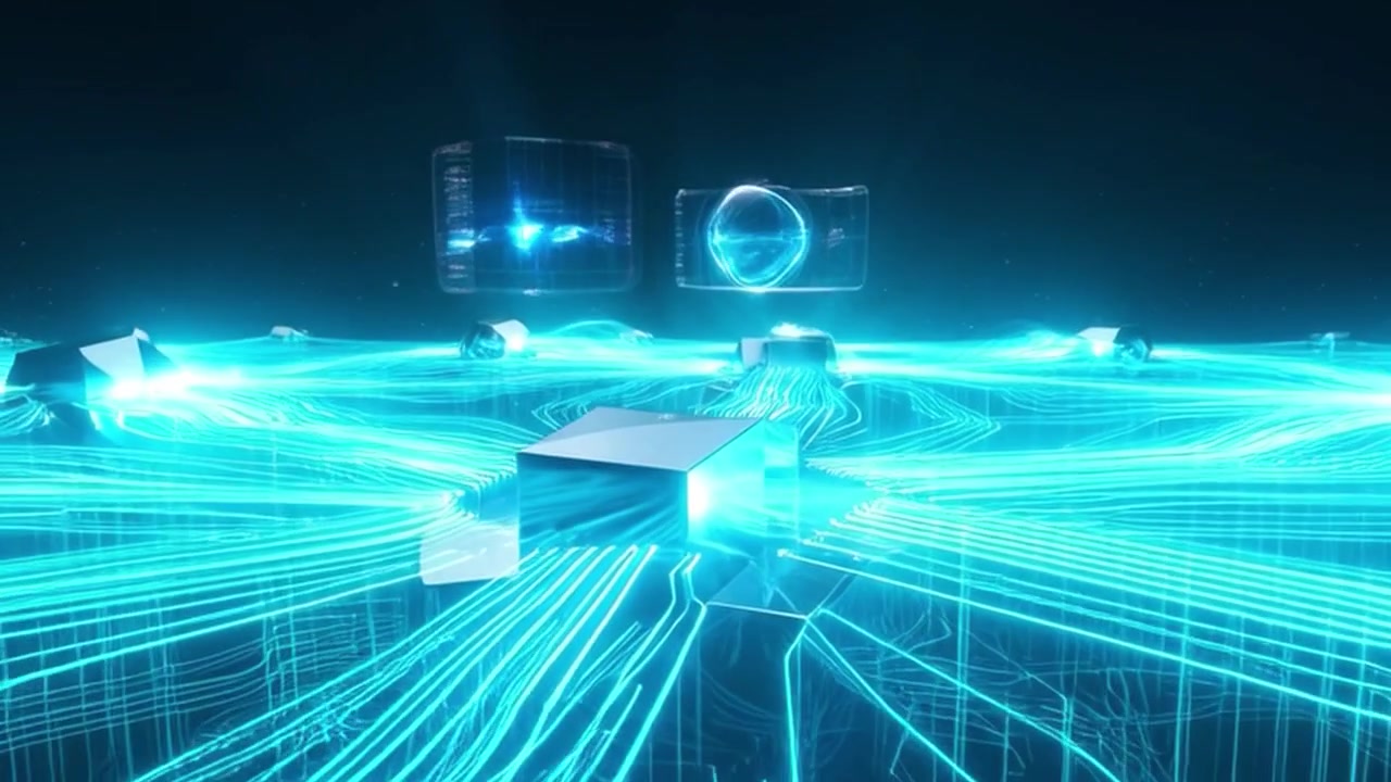 Abstract Digital Network Nodes Connecting with Glowing Data Streams