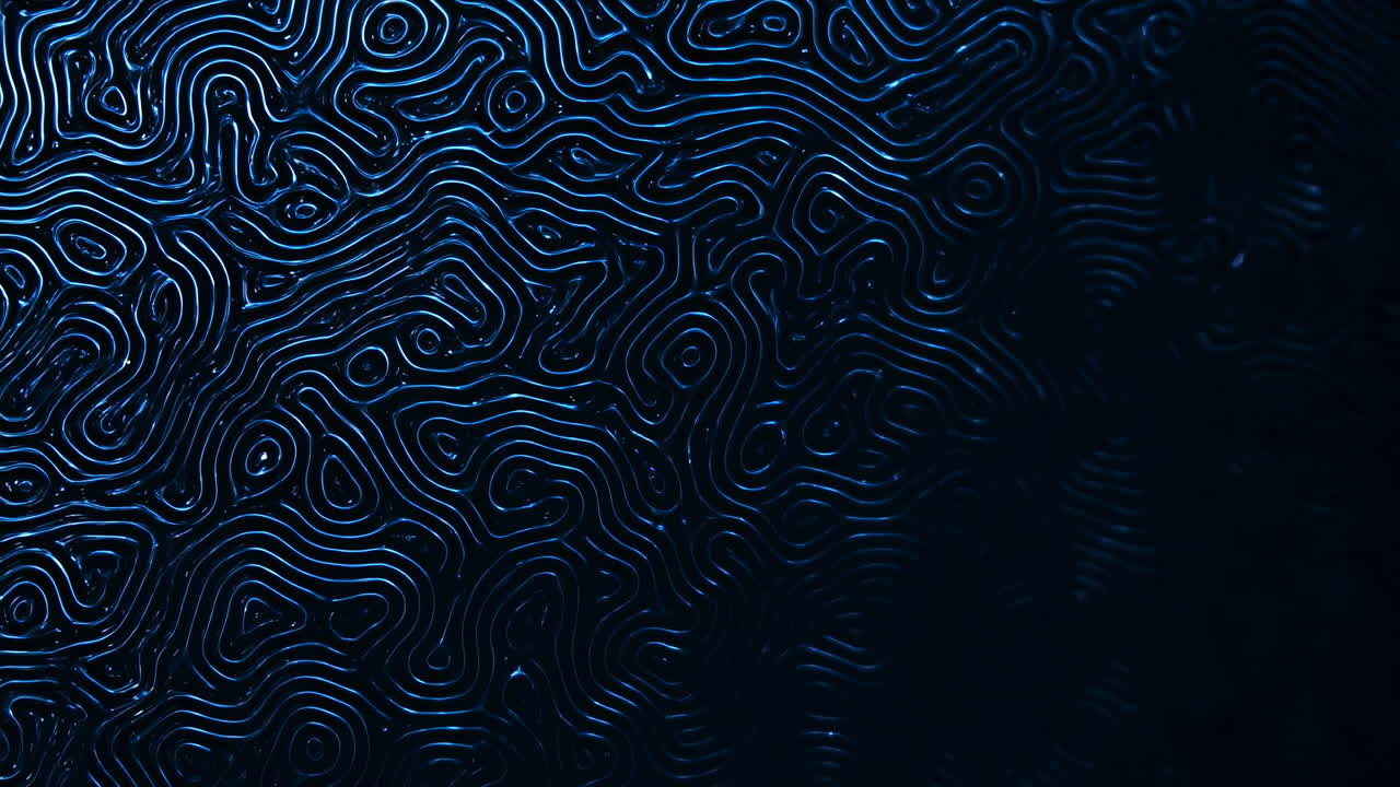 Dark Blue Embossed Contour Lines, Closeup Topography Map Visualization In Studio, Metallic Sheen Highlights,