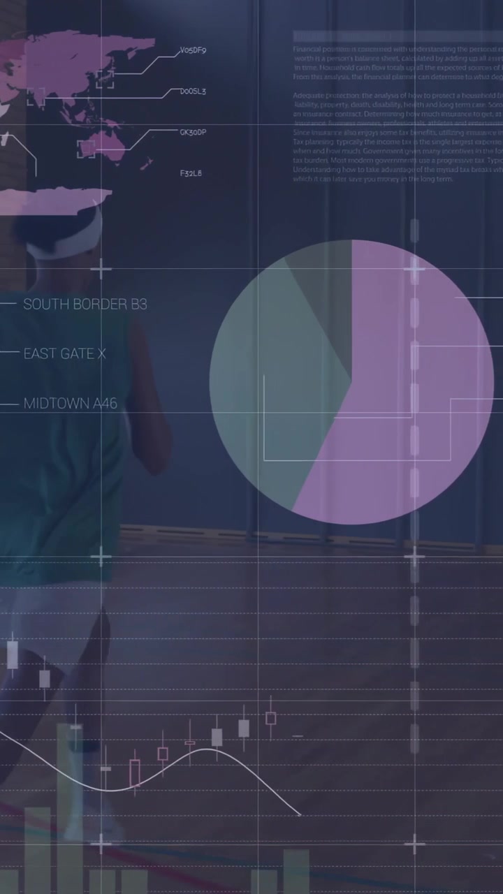 Vertikal video: Hovedkvinne beveger seg mens kameraet zoomer ut, noe som får analysegrafer til å legge seg over dansere.