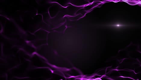 abstract fluid, liquit background. purple, violet imitation of waves, which are moving on black backdrop. light blurred white blick is inside the waves. 4k.